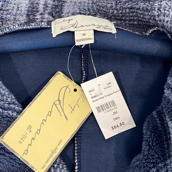 NWT VINTAGE Havana Blue Plaid Furry Jacket Junior Medium - Picture 3 of 6